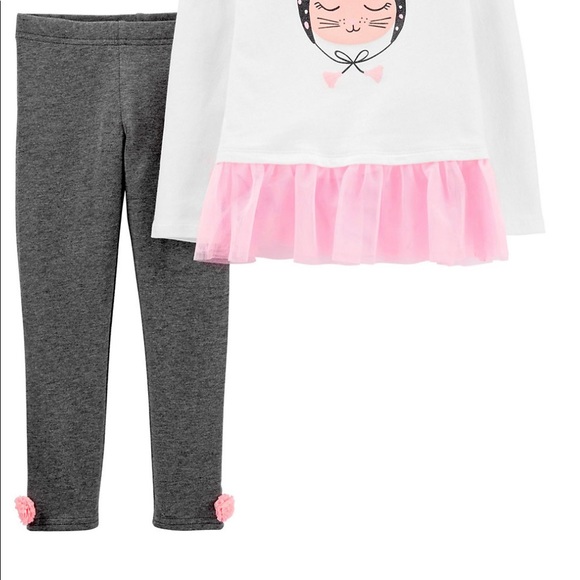 Carter’s Baby Cat Peplum Top Leggings 2 Pc Set 24M - Picture 2 of 3